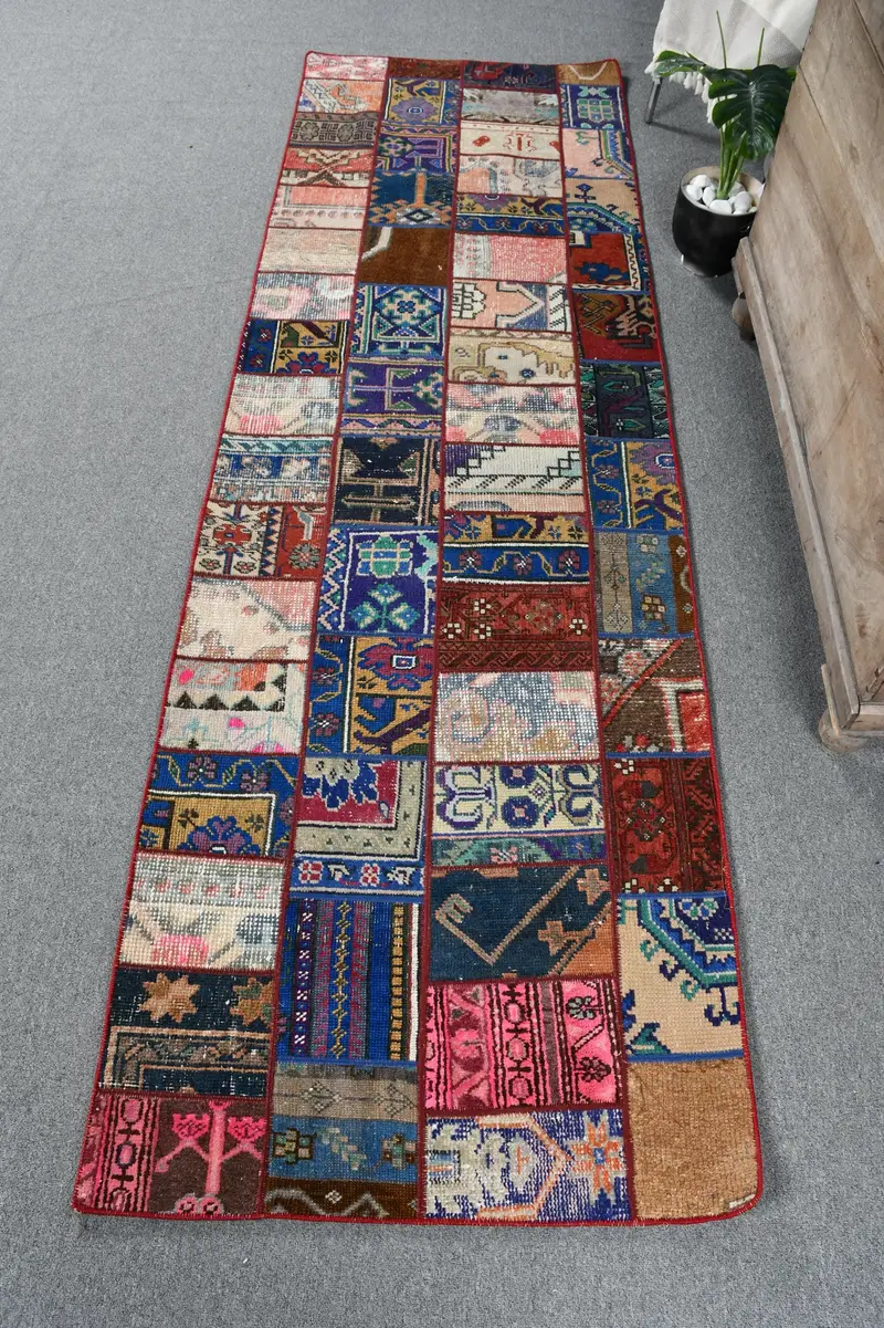 Alfombra Floral Azul, 8x8,5 pies con Detalles Rojos