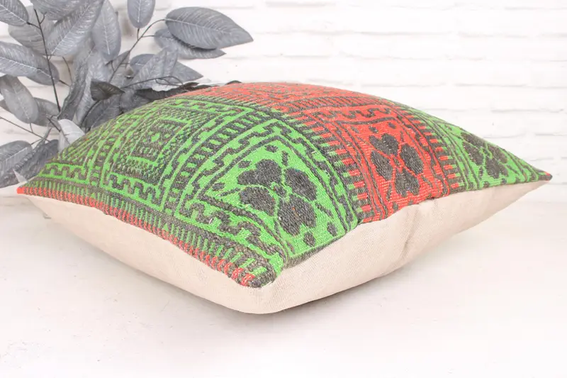 Turkish Kilim Pillow, Kilim Pillow, Neutral Cushion Case, 24x24 Green Pillow Sham, Antique Pillows, Pillow Case, Southwestern Pillow Cover - 6