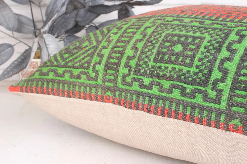 Turkish Kilim Pillow, Kilim Pillow, Neutral Cushion Case, 24x24 Green Pillow Sham, Antique Pillows, Pillow Case, Southwestern Pillow Cover - 7