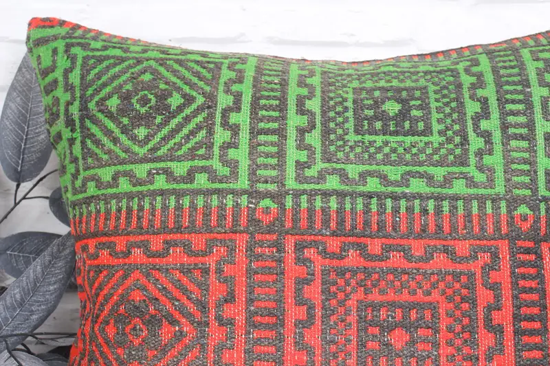 Turkish Kilim Pillow, Kilim Pillow, Neutral Cushion Case, 24x24 Green Pillow Sham, Antique Pillows, Pillow Case, Southwestern Pillow Cover - 2