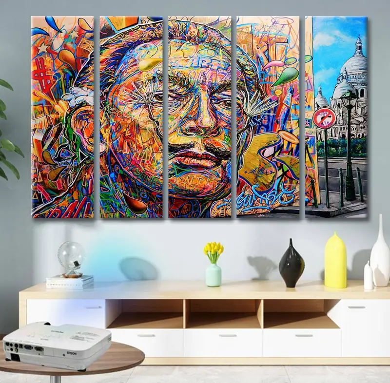 サルバドールダリポートレートキャンバス、抽象キャンバスアート、カラフルな壁アート、ストリートアートキャンバス、モダンキャンバスアート、ポップアートプリント、大きな壁アート、 - 2