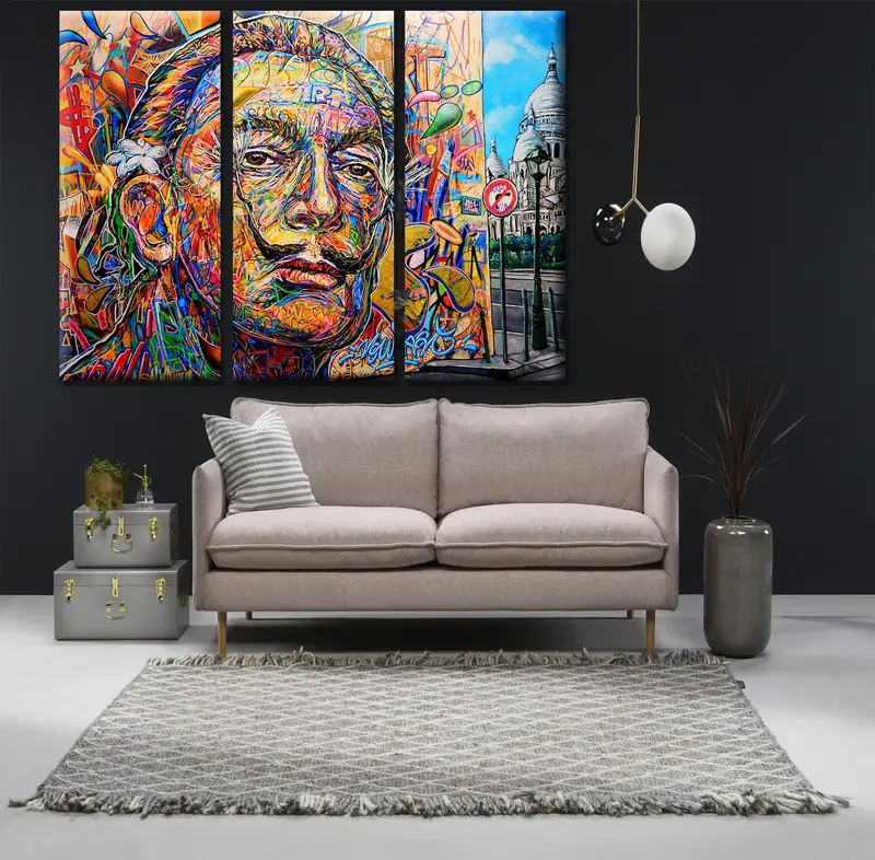 サルバドールダリポートレートキャンバス、抽象キャンバスアート、カラフルな壁アート、ストリートアートキャンバス、モダンキャンバスアート、ポップアートプリント、大きな壁アート、 - 8