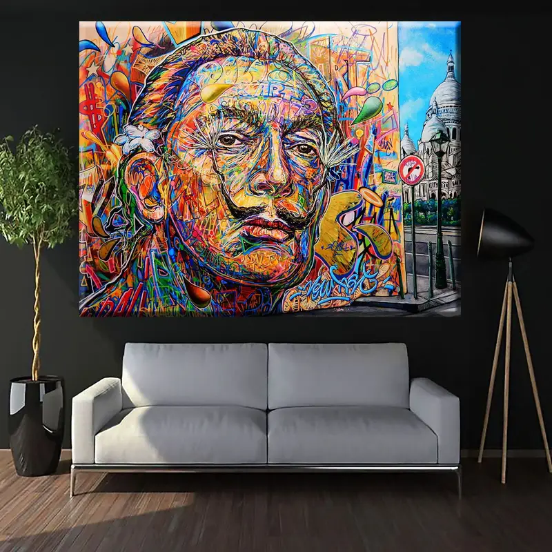 サルバドールダリポートレートキャンバス、抽象キャンバスアート、カラフルな壁アート、ストリートアートキャンバス、モダンキャンバスアート、ポップアートプリント、大きな壁アート、 - 3