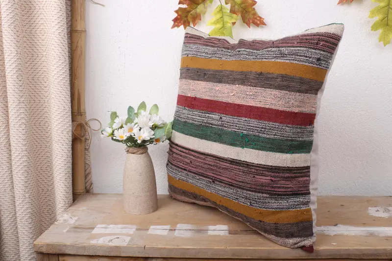 Vintage Kilim Pillow, Pillow for Sofa, Bolster Pillow Sham, 16x16 Green Pillow Cover, Pillow Cover, Vintage Pillow - 4