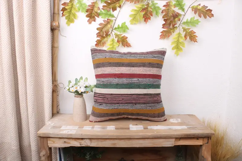 Vintage Kilim Pillow, Pillow for Sofa, Bolster Pillow Sham, 16x16 Green Pillow Cover, Pillow Cover, Vintage Pillow - 1