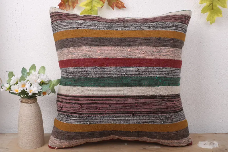 Vintage Kilim Pillow, Pillow for Sofa, Bolster Pillow Sham, 16x16 Green Pillow Cover, Pillow Cover, Vintage Pillow - 2