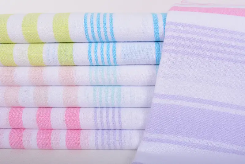 Turkish Bath Towel Mint-Pink Striped, 36x8 Inches, Organic Cotton
