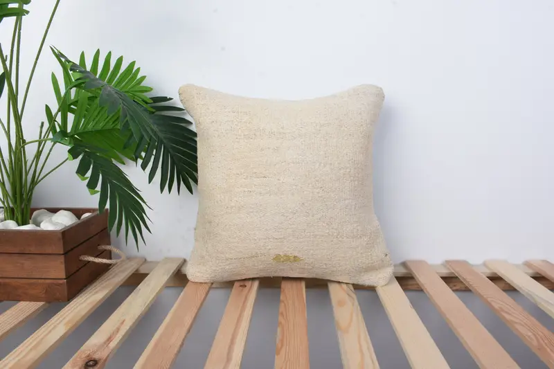Vintage Kilim Throw Pillow, 16x16 White Pillow Case, Cushion, Pillow for Sofa, Turkish Pillow, Farmhouse Cushion Cover - 1