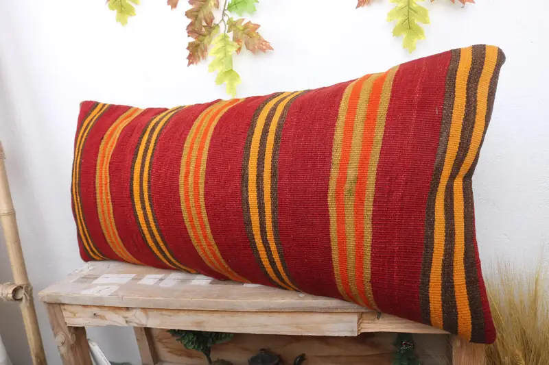 Cushion Cover, Interior Designer Pillow, Decorative Bolster Cushion, Farmhouse Pillow, 16x36 Red Pillow Cover, Throw Kilim Pillow, Turkish Pillow - 4