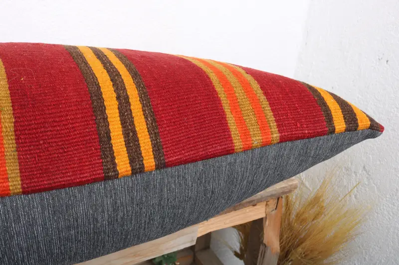 Cushion Cover, Interior Designer Pillow, Decorative Bolster Cushion, Farmhouse Pillow, 16x36 Red Pillow Cover, Throw Kilim Pillow, Turkish Pillow - 6