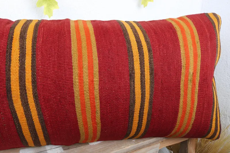 Cushion Cover, Interior Designer Pillow, Decorative Bolster Cushion, Farmhouse Pillow, 16x36 Red Pillow Cover, Throw Kilim Pillow, Turkish Pillow - 5