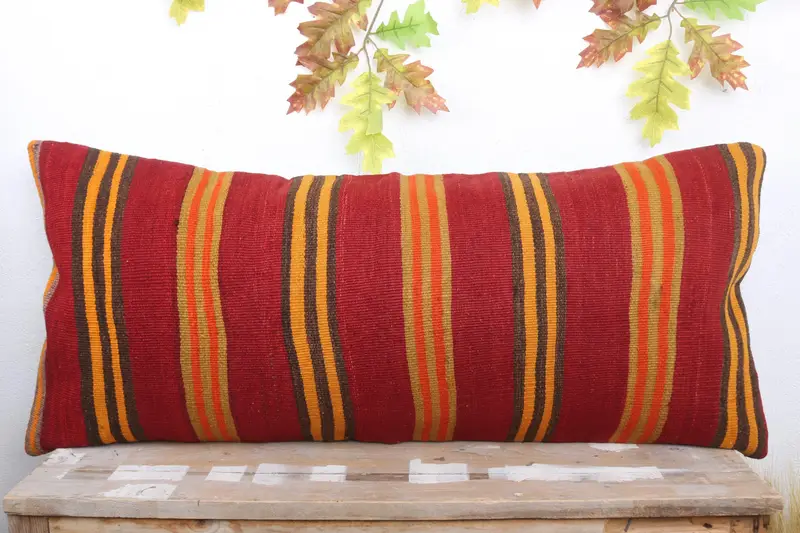 Cushion Cover, Interior Designer Pillow, Decorative Bolster Cushion, Farmhouse Pillow, 16x36 Red Pillow Cover, Throw Kilim Pillow, Turkish Pillow - 2