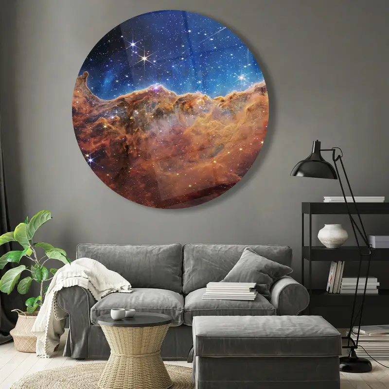 Cosmic Cliffs Printed Glass: NASA-Inspired Elegance for Your Space