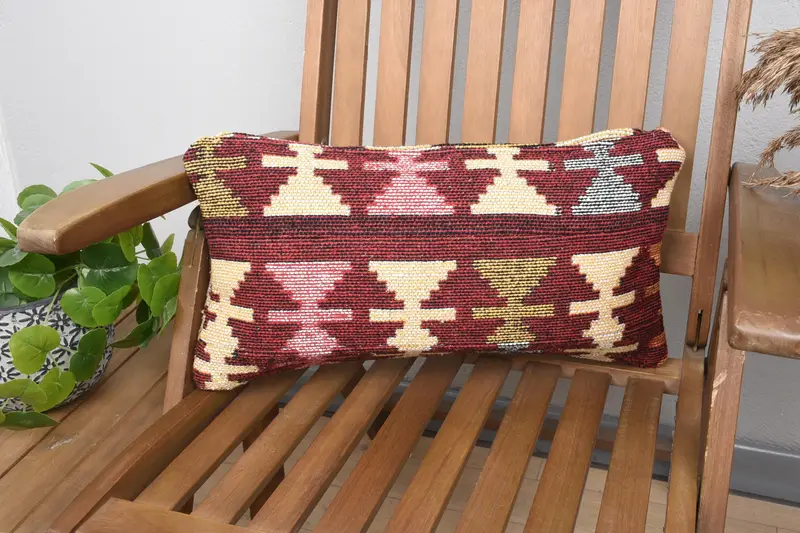 Turkish Rectangle Geometric Pillow Sham, 25x50 cm Red Gift Pillow Case - 1
