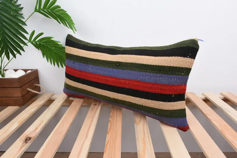 Pillow Cover, Morroccon Kilim Cushion Pillow, Kilim Cushion Sham, Vintage Pillow, Handmade Kilim Cushion, Outdoor Cushion, 12x24 Blue Cushion Case - 5