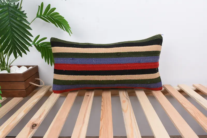 Pillow Cover, Morroccon Kilim Cushion Pillow, Kilim Cushion Sham, Vintage Pillow, Handmade Kilim Cushion, Outdoor Cushion, 12x24 Blue Cushion Case - 1