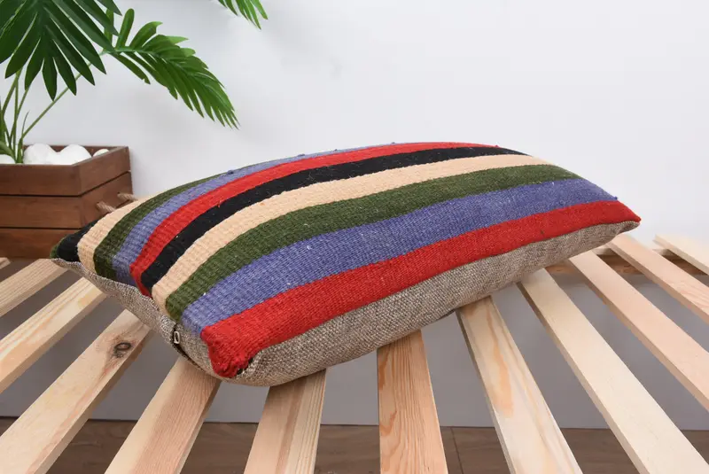 Pillow Cover, Morroccon Kilim Cushion Pillow, Kilim Cushion Sham, Vintage Pillow, Handmade Kilim Cushion, Outdoor Cushion, 12x24 Blue Cushion Case - 6