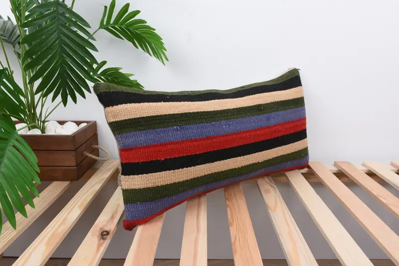 Pillow Cover, Morroccon Kilim Cushion Pillow, Kilim Cushion Sham, Vintage Pillow, Handmade Kilim Cushion, Outdoor Cushion, 12x24 Blue Cushion Case - 4