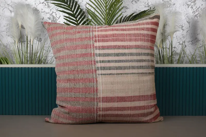 Funda de cojín de rayas turcas rojas, almohada de regalo de 32x32 pulgadas - 1