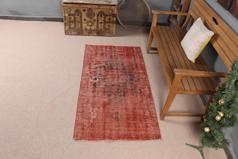 Roter Teppich mit Orangetönen, 2,7 x 5,2 Fuß, elegantes Dekor