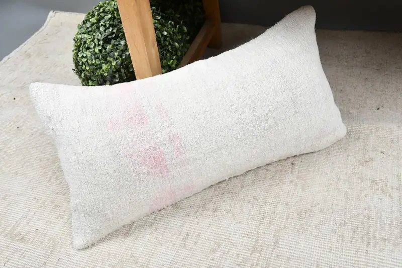 Home Decor Pillow, Rustic Cushion Case, Handmade Kilim Cushion, 12x24 White Pillow, Vintage Kilim Throw Pillow, Pillow - 7