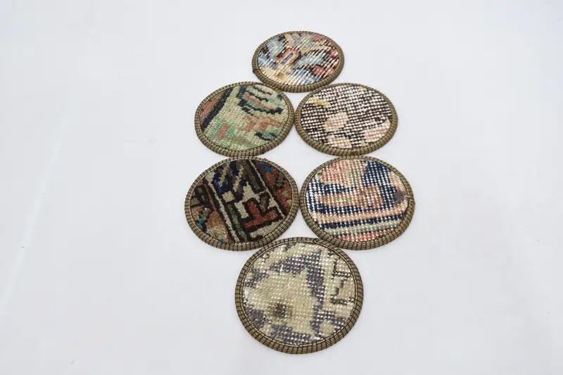Bohemian Beige & Bronze Round Coaster, Durable Woven Coaster