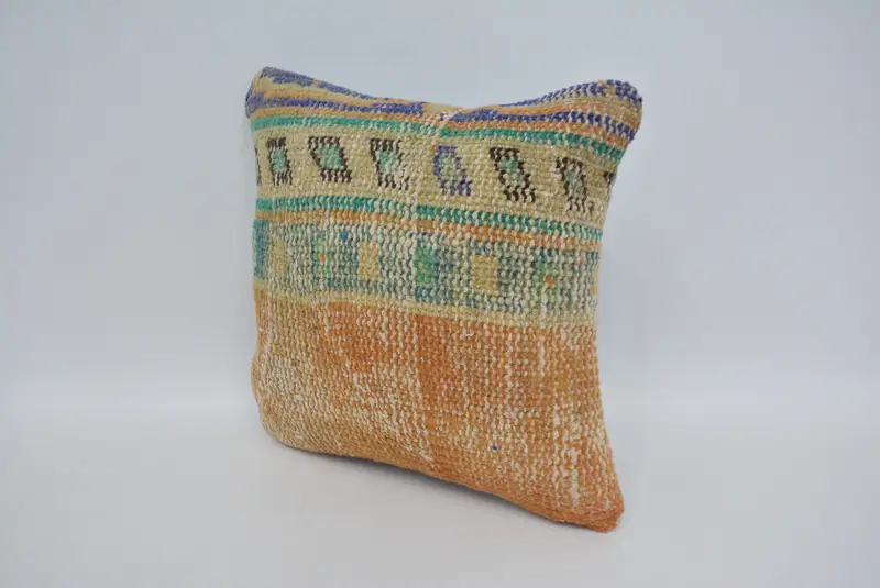 Pillow, Kilim Cushion Sham, Boho Pillow, Throw Kilim Pillow, 12x12 Orange Cushion, Authentic Cushion Cover, Pastel Cushion Cover - 4