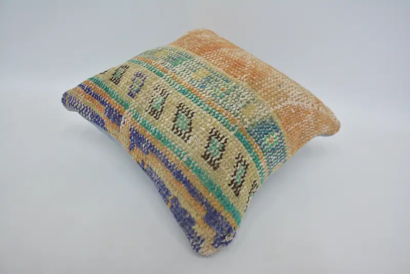 Pillow, Kilim Cushion Sham, Boho Pillow, Throw Kilim Pillow, 12x12 Orange Cushion, Authentic Cushion Cover, Pastel Cushion Cover - 6