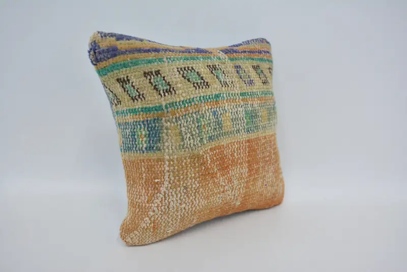 Pillow, Kilim Cushion Sham, Boho Pillow, Throw Kilim Pillow, 12x12 Orange Cushion, Authentic Cushion Cover, Pastel Cushion Cover - 3