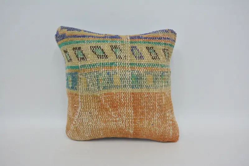 Pillow, Kilim Cushion Sham, Boho Pillow, Throw Kilim Pillow, 12x12 Orange Cushion, Authentic Cushion Cover, Pastel Cushion Cover - 1