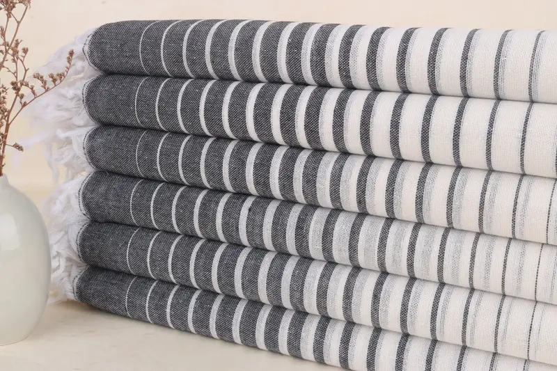 Monogram Beach Towel Custom Beige-Black Striped Towel 40x69 Inches