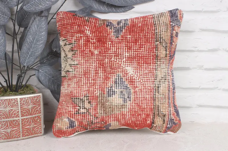 Natural Pillow Cover, 12x12 Red Cushion Cover, Kilim Pillow, Pillow, Pillow for Sofa, Accent Throw Cushion Cover, Kilim Pillow Cover - 1