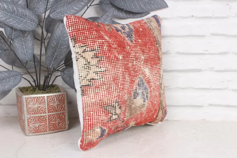 Natural Pillow Cover, 12x12 Red Cushion Cover, Kilim Pillow, Pillow, Pillow for Sofa, Accent Throw Cushion Cover, Kilim Pillow Cover - 4