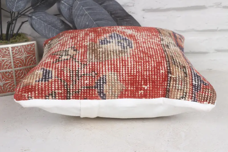 Natural Pillow Cover, 12x12 Red Cushion Cover, Kilim Pillow, Pillow, Pillow for Sofa, Accent Throw Cushion Cover, Kilim Pillow Cover - 5