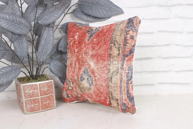 Natural Pillow Cover, 12x12 Red Cushion Cover, Kilim Pillow, Pillow, Pillow for Sofa, Accent Throw Cushion Cover, Kilim Pillow Cover - 3