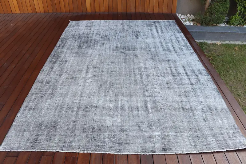 Vintage Türk Halısı 6.5x9.4 ft, Gri Oushak Çiçekli Halı - 1