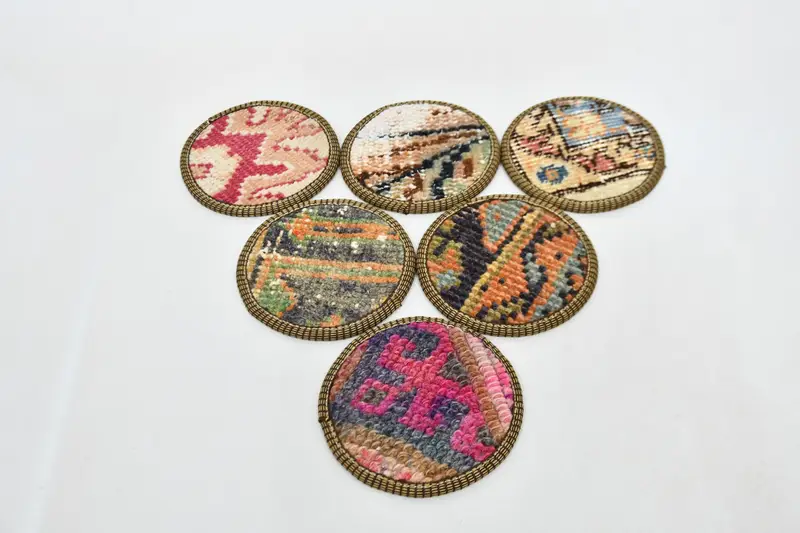 Posavasos redondos bohemios, posavasos tejidos verdes y naranjas