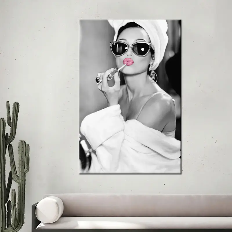 Lienzo de labios rosados ​​de Audrey Hepburn: impresión artística de moda icónica
