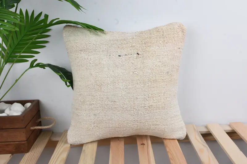 16x16 White Pillow Cover, Rustic Pillow Sham, Vintage Pillow, Turkish Pillow, Retro Throw Cushion, Patio Cushion, Pillow, Handmade Kilim Cushion - 1