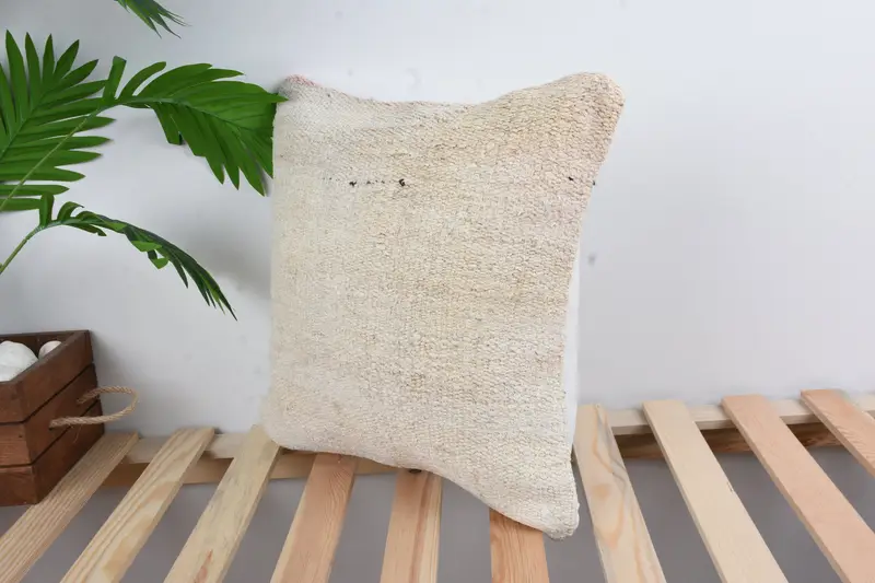 16x16 White Pillow Cover, Rustic Pillow Sham, Vintage Pillow, Turkish Pillow, Retro Throw Cushion, Patio Cushion, Pillow, Handmade Kilim Cushion - 5