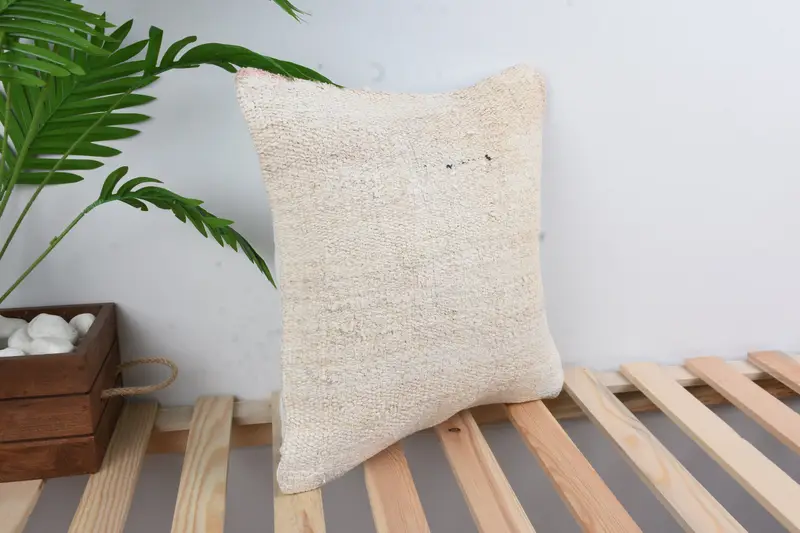 16x16 White Pillow Cover, Rustic Pillow Sham, Vintage Pillow, Turkish Pillow, Retro Throw Cushion, Patio Cushion, Pillow, Handmade Kilim Cushion - 4