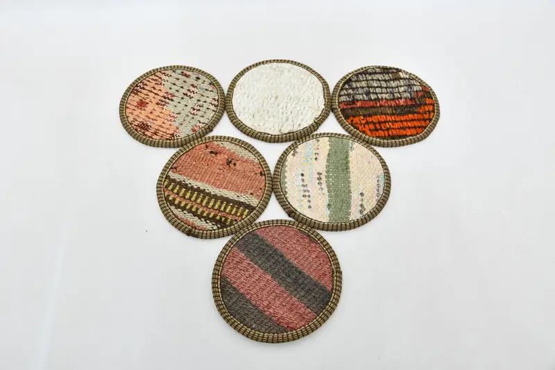 Bohemian Round Coaster, Orange and Red Striped Coaster