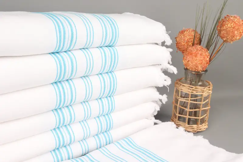 Personalized Turkish Towel Blue Stripes Terry, Organic Cotton, 40x71 Inches