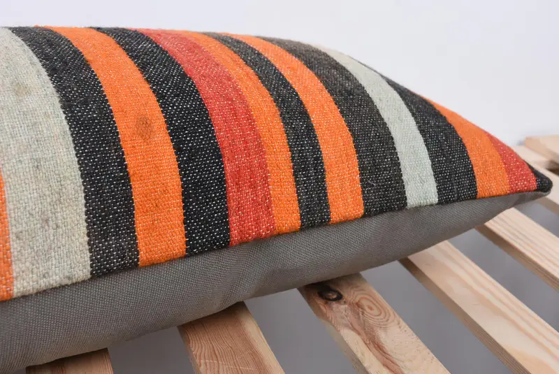 Tribal Cushion Cover, Turkish Pillow, Turkish Kilim Pillow, Home Decor Pillow, Handwoven Pillow Cover, 12x36 Orange Cushion Case, Cushion - 7