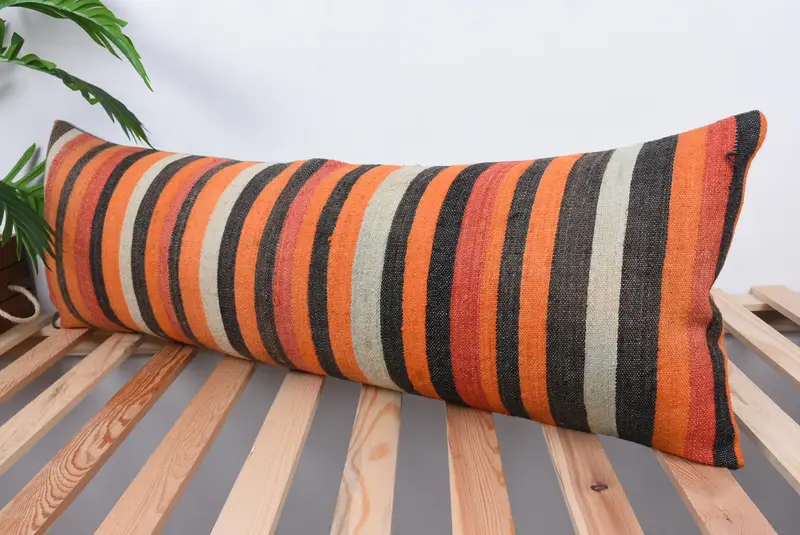 Tribal Cushion Cover, Turkish Pillow, Turkish Kilim Pillow, Home Decor Pillow, Handwoven Pillow Cover, 12x36 Orange Cushion Case, Cushion - 5