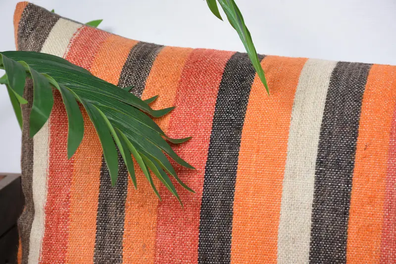 Tribal Cushion Cover, Turkish Pillow, Turkish Kilim Pillow, Home Decor Pillow, Handwoven Pillow Cover, 12x36 Orange Cushion Case, Cushion - 2