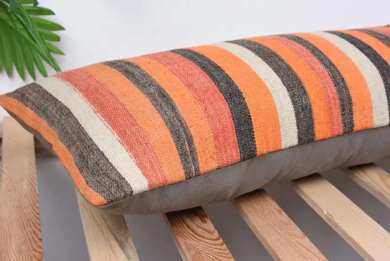 Tribal Cushion Cover, Turkish Pillow, Turkish Kilim Pillow, Home Decor Pillow, Handwoven Pillow Cover, 12x36 Orange Cushion Case, Cushion - 6