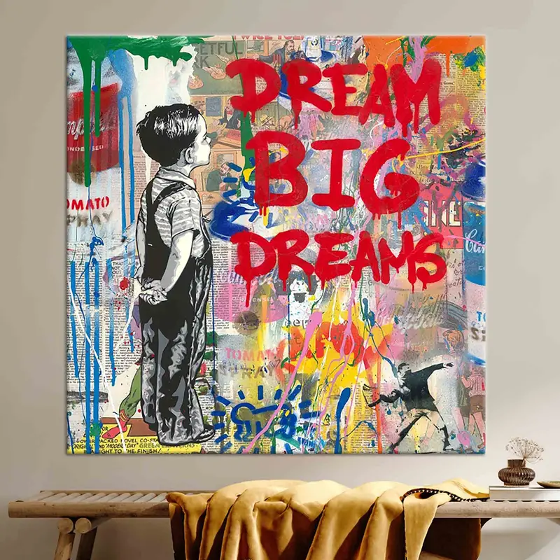 Dream Big Graffiti, Graffiti Wall Art, Banksy Canvas Art, Graffiti Canvas, Canvas Wall Art, Home Decor, Living Room Decor, Banksy Artwork, - 1