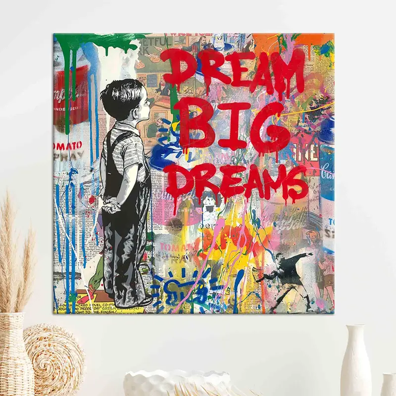 Dream Big Graffiti, Graffiti Wall Art, Banksy Canvas Art, Graffiti Canvas, Canvas Wall Art, Home Decor, Living Room Decor, Banksy Artwork, - 4