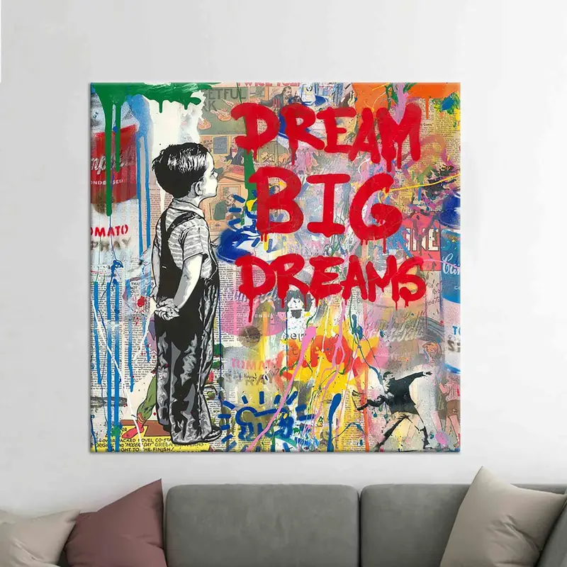 Dream Big Graffiti, Graffiti Wall Art, Banksy Canvas Art, Graffiti Canvas, Canvas Wall Art, Home Decor, Living Room Decor, Banksy Artwork, - 3